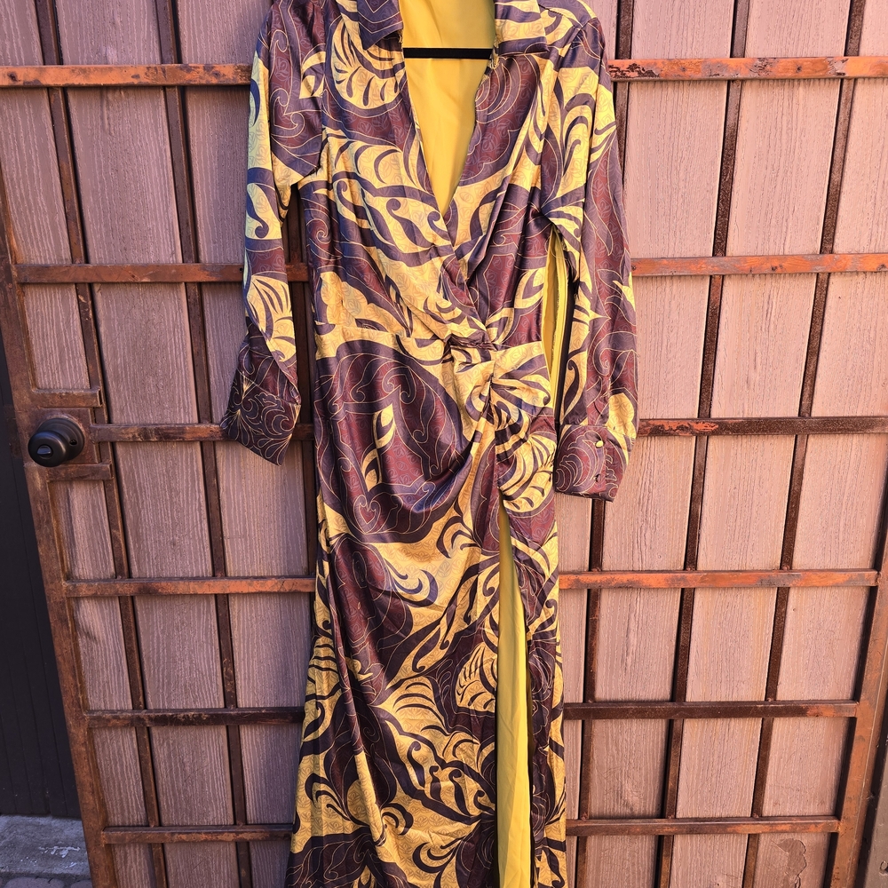 SHEIN Vibrant Yellow and Purple Patterned Long Sleeve Dress